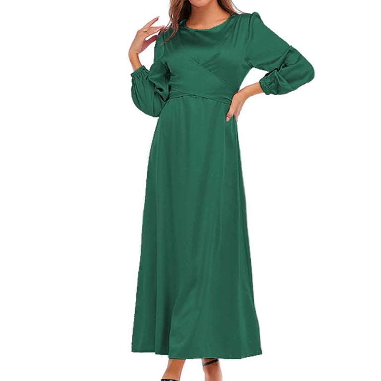 slim fit dress slacks Layla Emerald Green Satin Maxi Dress With Long Sleeves main image 0