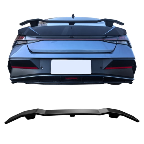 Ikon Motorsports Trunk Spoiler Compatible With 2021-2026 Hyundai Elantra Matte Black ABS N Style Rear Wing Tail Lip Deck Lid Bodykit