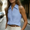 thumbnail image 5 of Womens Undershirt Tank Tops Women Business Summer Tank Tops Collared V Neck Linen Sleeveless Dressy Shirt Elegant Casual Office Daily Wear Blue L, 5 of 8
