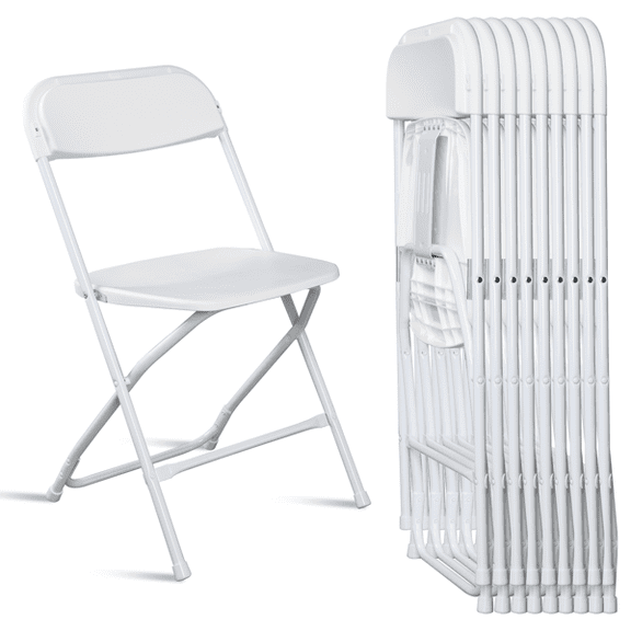 Alvantor 10 Pack Plastic Folding Chairs with Steel Frame, 350 lb Capacity, White