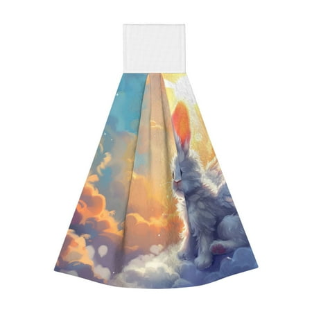 

Zufioo Sunshine Colorful Cloud Rabbit Print Coral Fleece Velcro Hand Towel Hangable Absorbent Hand Towel Suitable for Kitchen Bathroom Household Items