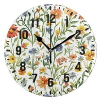 Yayeee 10" Wall Clock Battery Operated Quartz Round Silent Non-Ticking Home Decor,Watercolor Wildflowers Pattern