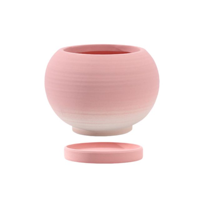 koolsoo Ceramic Plant Pot Round Decorative Planter for Succulents House Plants Cacti Gradient Pink