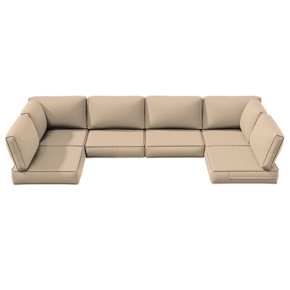 Snubbull 6-Seat Sectional Outdoor Patio Replacement Cushions Set, 25.5" x 25.5", 5" Foam High-Density, 14-Piece Water-Resistant Outdoor Cushion for Patio Conversation Sets, Liner&Cover, Sand