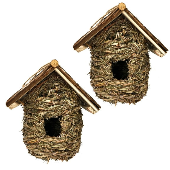 Backyard Expressions 2 Pack of Songbird House Natural Bird Huts Outdoor, Grass Woven Bird Nest, Set of 2