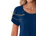 thumbnail image 4 of DondPO Womens Tops Womens Solid Color Casual Round Neck Pleated Line Chest Petal Short Sleeve T Shirt Top Blouse Womens Dressy Tops Tops for Women Trendy Blue 3XL, 4 of 7