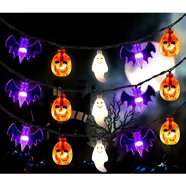 Lights LED 3D Pumpkin Bat Battery Operated String Lights Christmas Bulbs for outside Christmas Lights Short Strand Wire Plug in Lights Warm Outdoor Lights String Christmas Lights And Bulbs