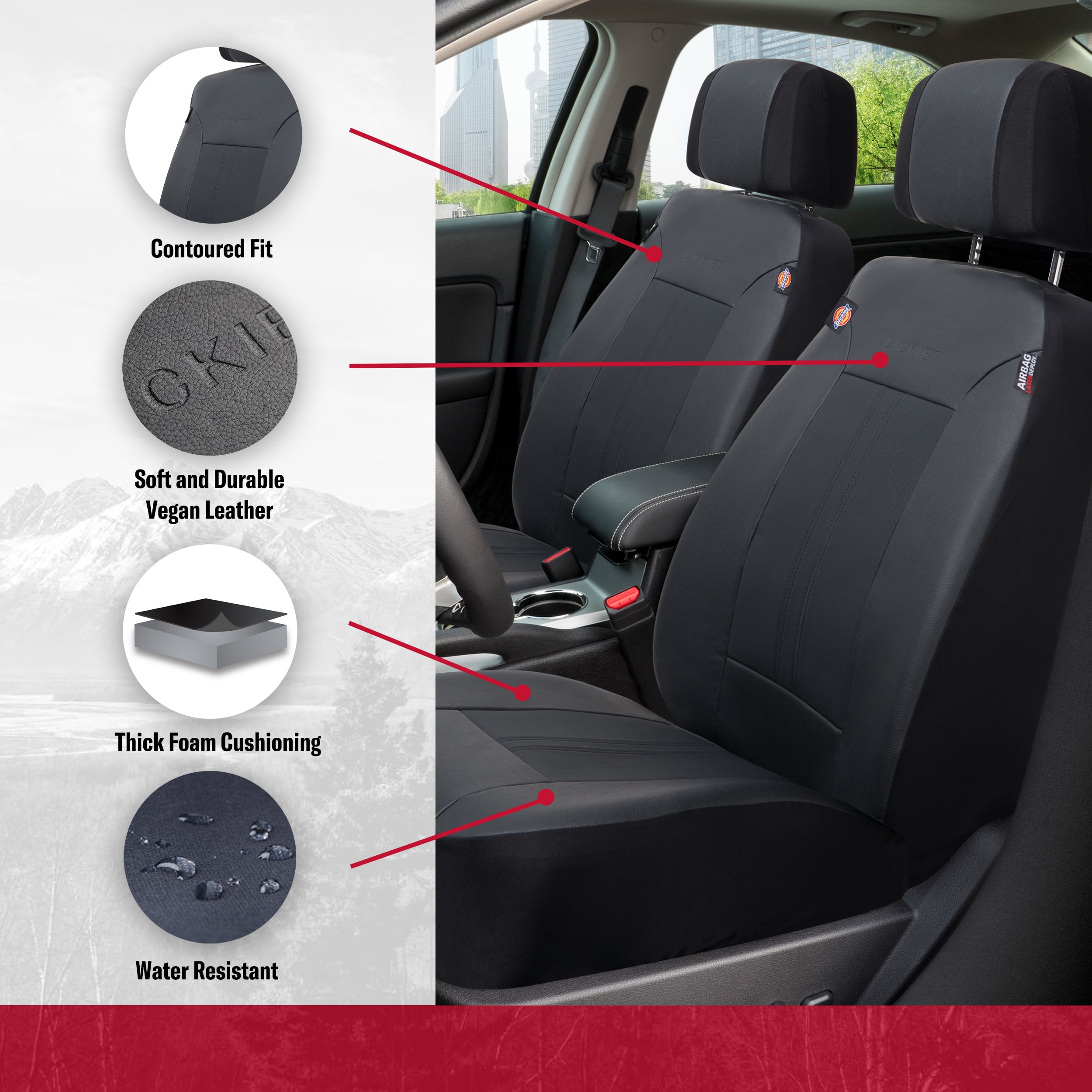 Genuine Dickies Black Peterson Vegan Leather Seat Covers, 3-Piece Set