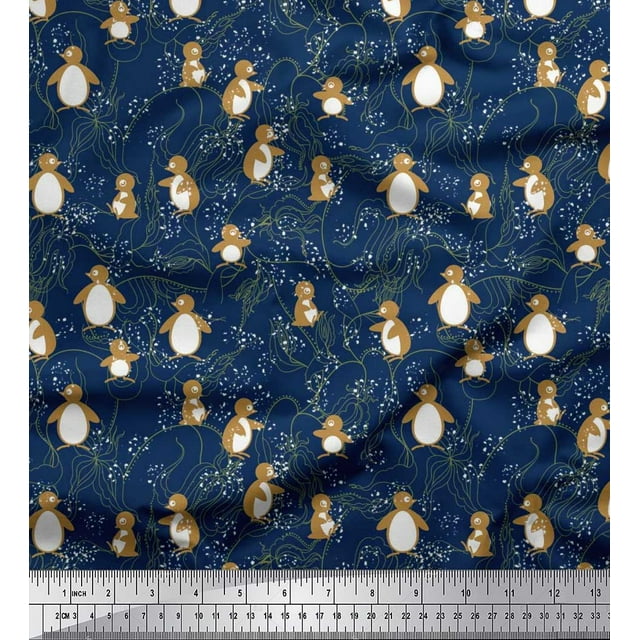 Soimoi Poly Georgette Fabric Floral & Penguin Ocean Print Fabric by Yard 42 Inch Wide