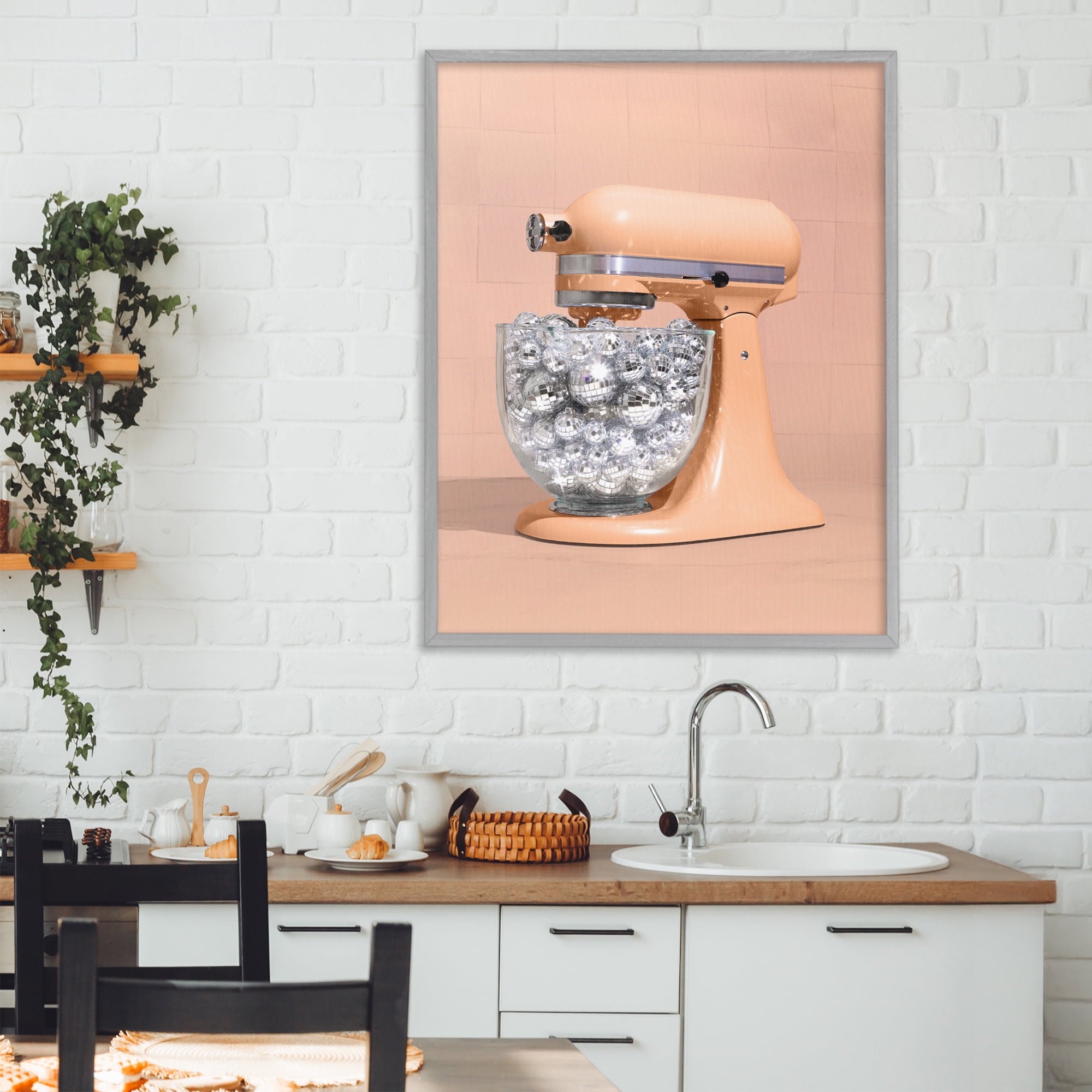 Stupell Industries Disco Kitchen Mixer over Orange Gray Framed Giclee Art, design by LISH Creative