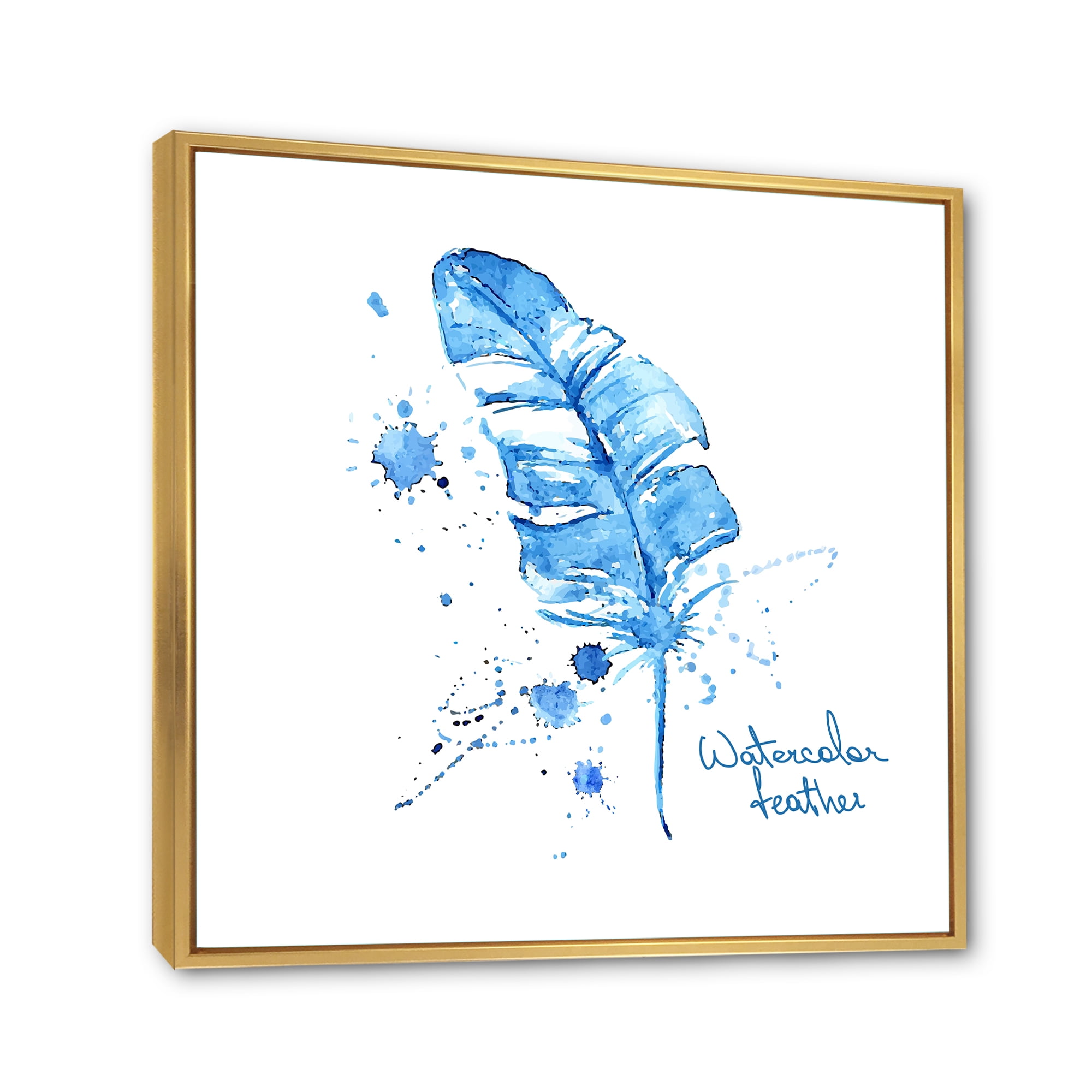 Designart 'Ethnic Blue Feather On White' Bohemian & Eclectic Framed Canvas Wall Art Print