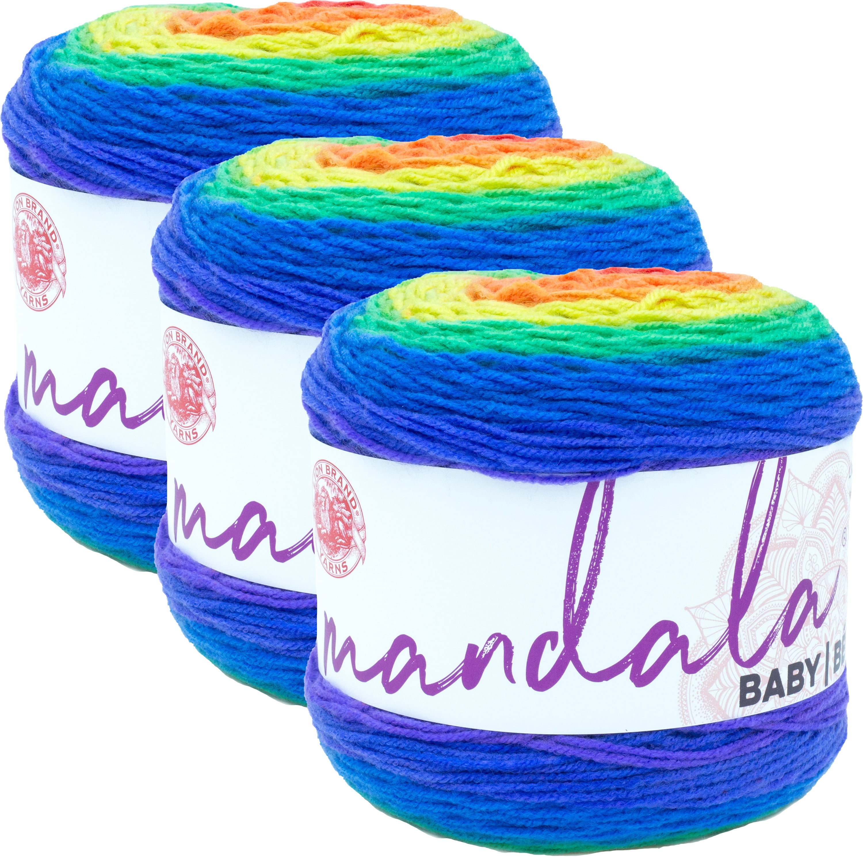 (3 Pack) Lion Brand Mandala Baby Yarn Rainbow Falls