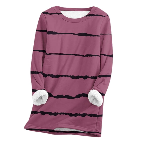 Winter Savings Clearance! Lindreshi Plus Size Tops Long Sleeve Clearance Women's Large Loose Raglan Top Thickened and Velvet Lamb Wool Warm Underlay