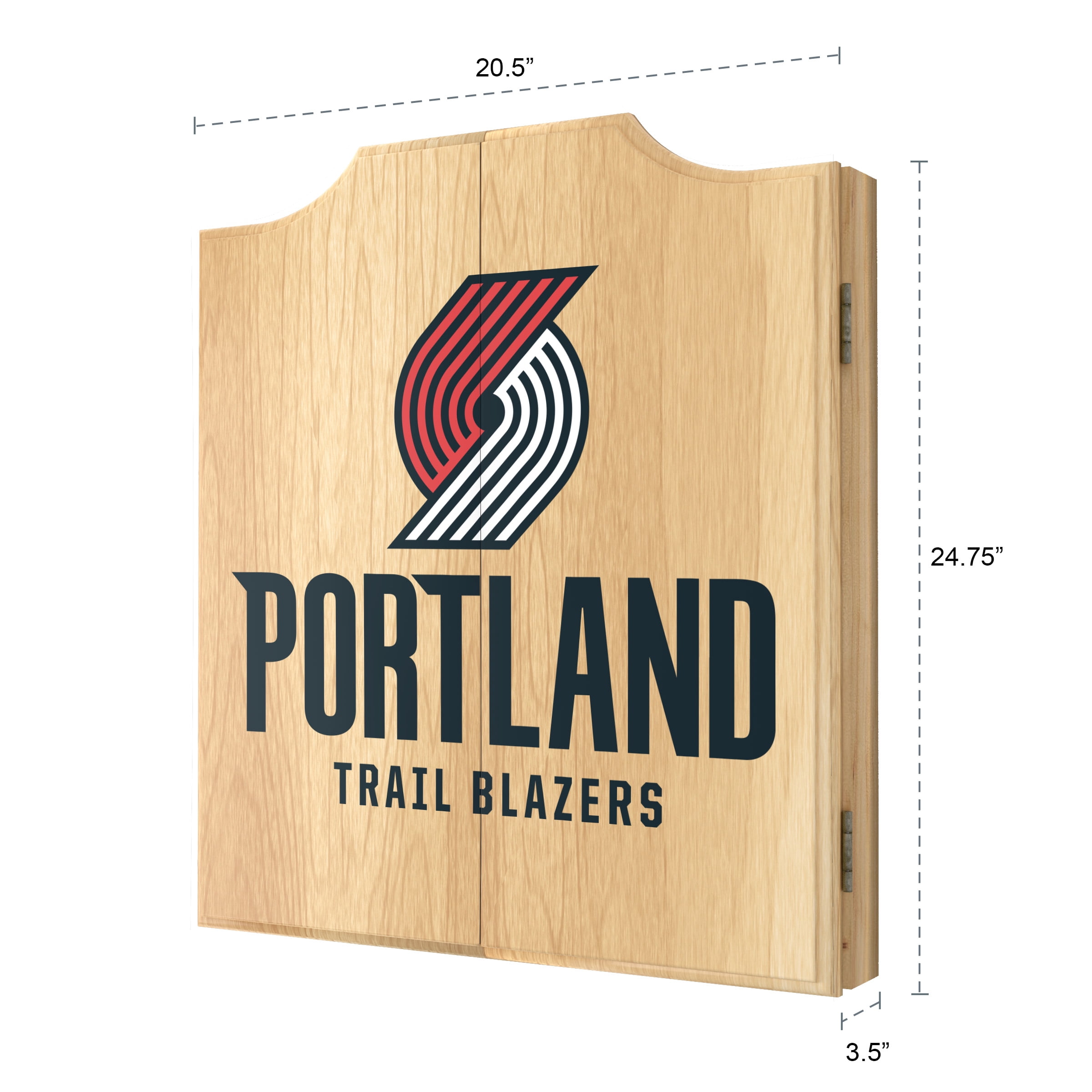 Portland Trail Blazers Logo Dart Board Cabinet Set with 6 Steel Tip Darts