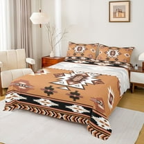 Homewish Rustic Western Aztec Twin Sheet Sets,Ancient Boho Tribal Twin Fitted Sheet,Brown Beige Black Flat Sheet For Men Women,Breathable Home Decor,3pcs