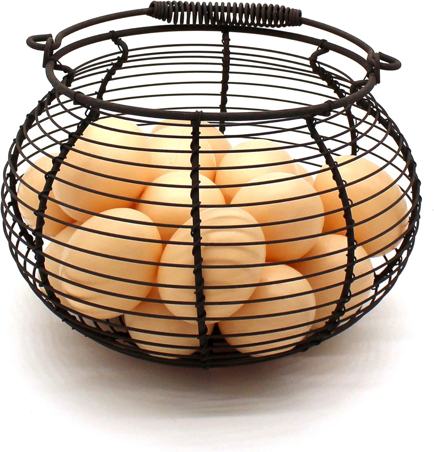 CVHOMEDECO. Rustic Wire Egg Basket with swimming Handle Primitives Vintage Gathering Basket. Rusty