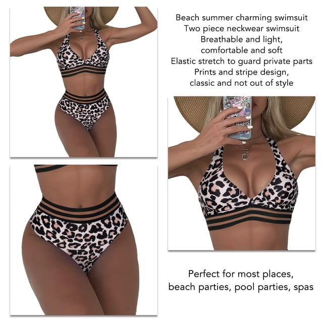 Women Swinsuit, Halter Two Piece Swimsuit Charming For Beach Parties For Surfing For Female Leopard Print S