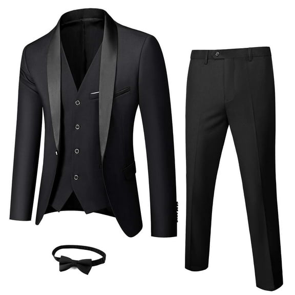 ETHAN 3 Piece Suit for Men Slim Fit Double Breasted One Button Formal Wedding Prom Tuxedo Suits for Men Black XXS