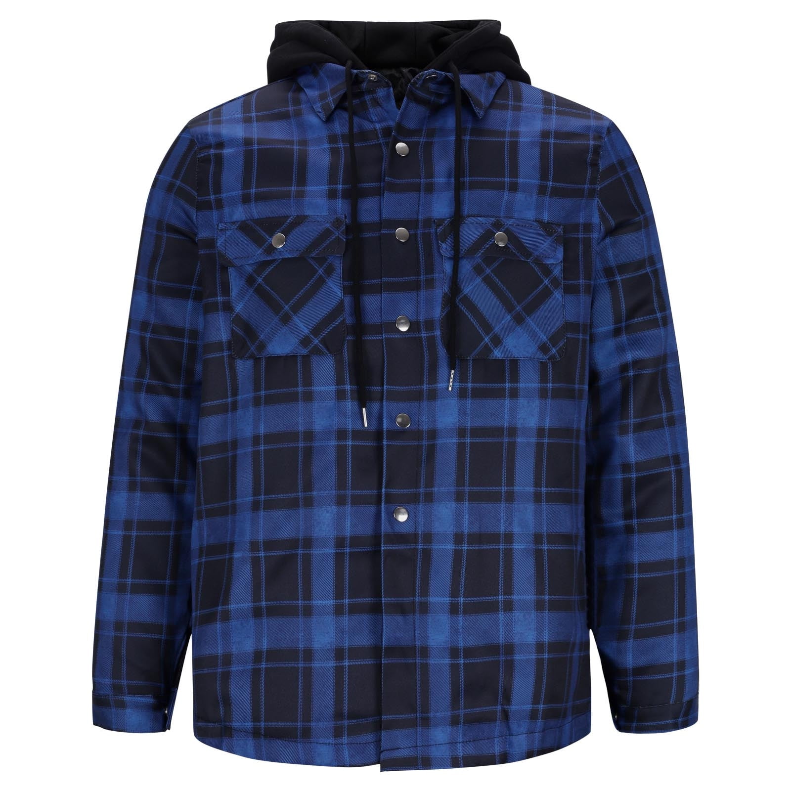 BiZtdJrK Hoodies for Men Long Sleeve Plaid Shirt Jacket Warm Quilt Lined Hooded Shackets with Button Down Winter Coat, Dark Blue, M