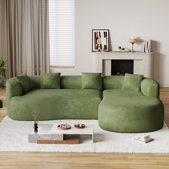 Wiilayok 110" Chenille L Shaped Sectional Sofa,Curved Sofa Couch with Right Chaise,Cloud Compression Deep Seat Sofa Couches for Living Room,No Assembly,Olive Green