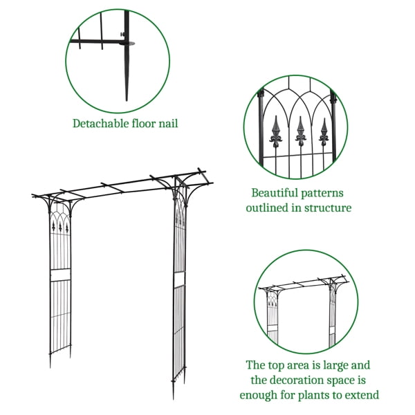 Alvantor Black Metal Garden Arbor, 85 in H Flat Top Wrought Iron