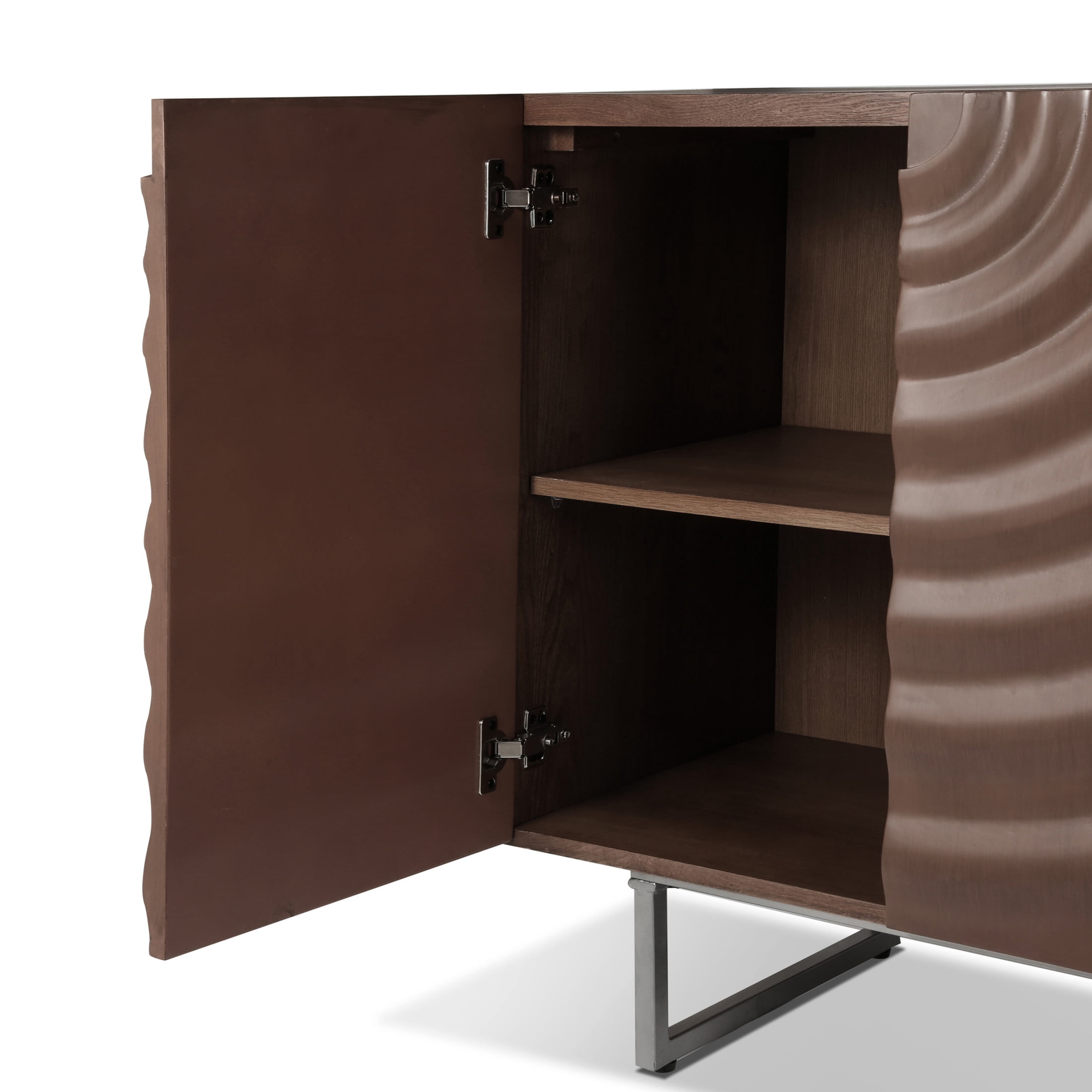 Christopher Knight Home Modern Sculptural 60" Sideboard, Ripple Doors, Adjustable Shelves, Metal Legs, Brown