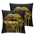 thumbnail image 2 of Acheng Throw Pillow Covers Set of 2 Black Wood Background with Golden Lip Print Decorative Pillows Cushion Cover Super Soft Square Home Living Room Decor Pillow Cases White, 2 of 6