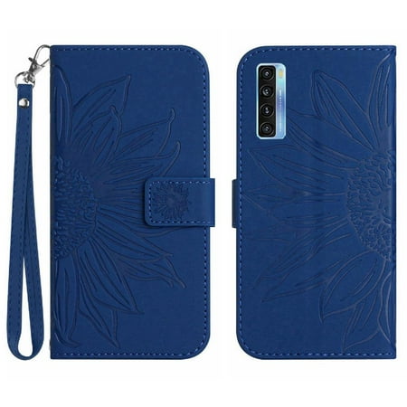 Case for TCL 20S/20 5G Flip Wallet Phone Case Embossed Sunflower Short Strap Luxury PU Leather With Card Slots Holder