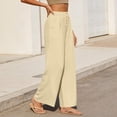 thumbnail image 5 of GERsome Women's Palazzo Pants Elastic Waist Wide Leg Summer Beach Travel Flowy Casual Lounge Trousers with Pockets, Beige,Size S, 5 of 7