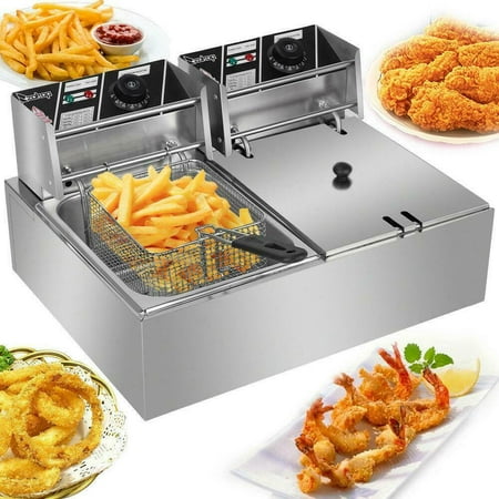

Goorabbit 6L/12L/22L Deep Fryer With Basket Commercial Electric Countertop Stainless Steel Deep Fryer Basket French Fry Restaurant Home 12.7QT/12L/Max 5000W Double Tank