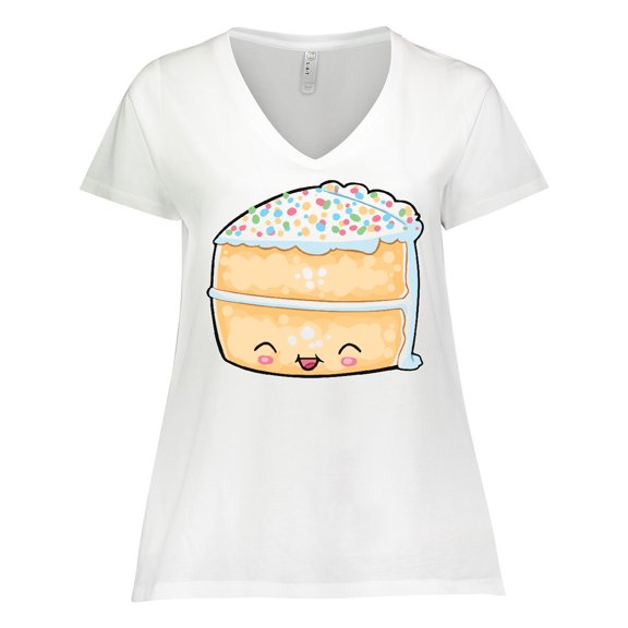 Inktastic Cute Smiling Cake with Confetti Sprinkles Women's Plus Size V-Neck T-Shirt