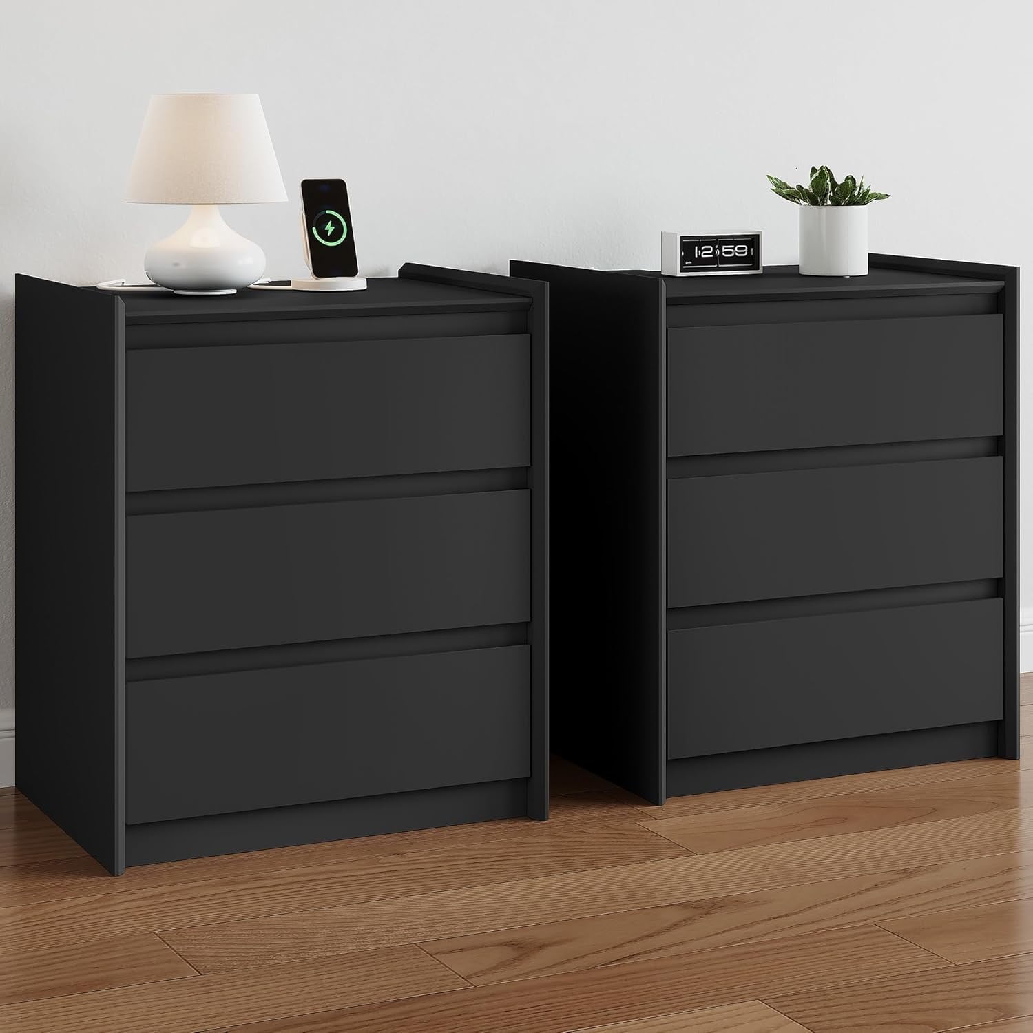 Better Homes & Gardens Ezra 2-Drawer Nightstand, Rich Black Finish