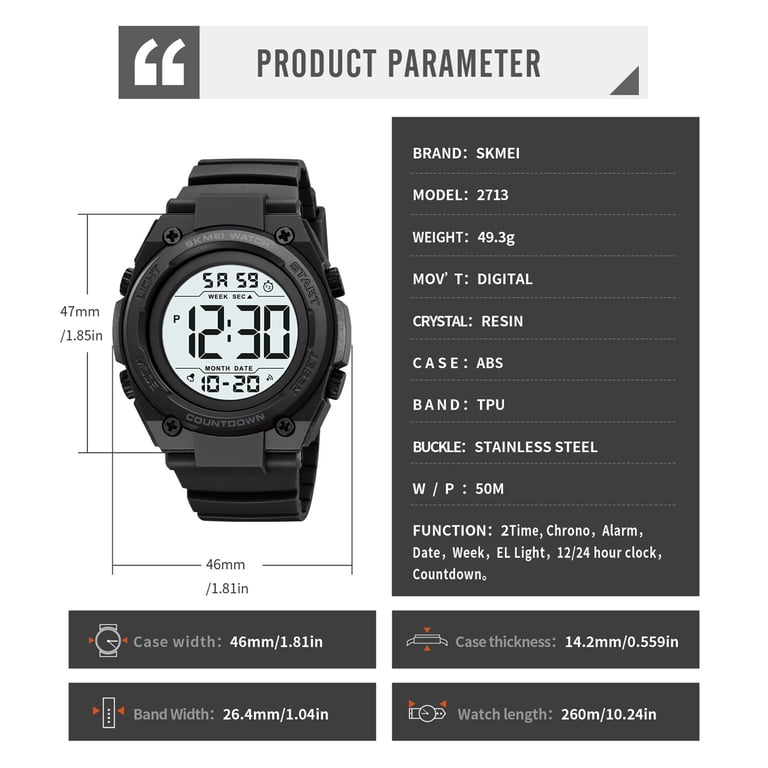 Mens Digital Sports Watch, 50M Waterproof Mens Watches with  display picture 1