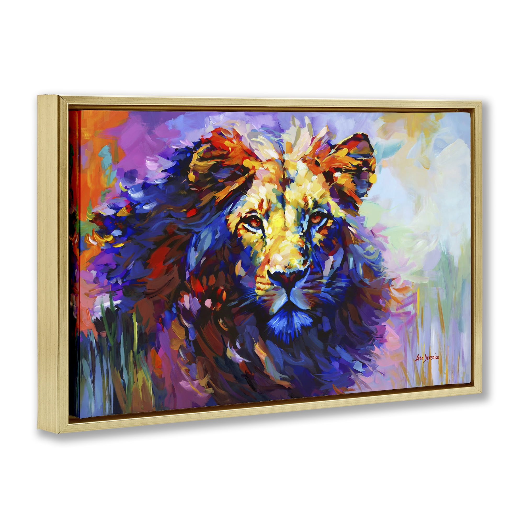 Stupell Industries Paint Strokes Lion Animals & Insects Painting Gold Floater Framed Canvas Art Print Wall Art, 31 x 21