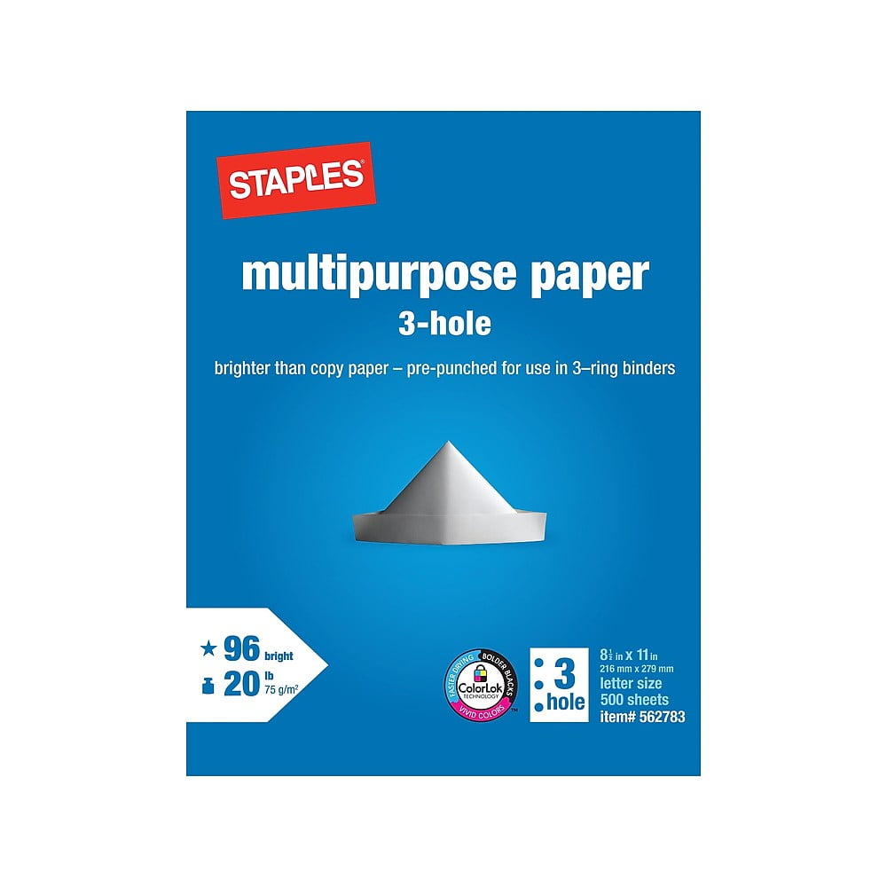Staples 8.5" x 11" Multipurpose Paper 20 lbs. 96 Brightness 500/RM