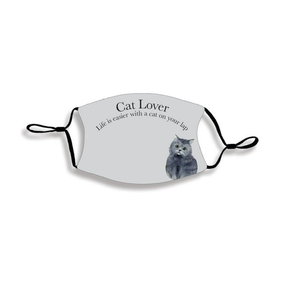 Life Is Easier With A Cat On Your Lap Grey One Size Fabric Fashion Face Covering Mask