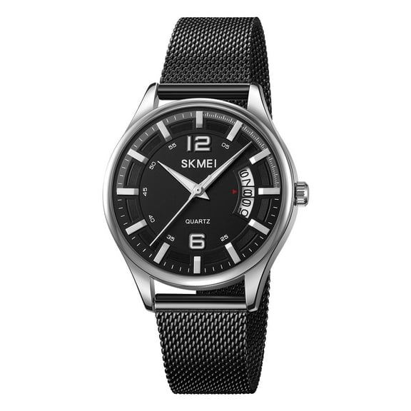 Explojoy Men's Minimalist Quartz Watch – Large Face Waterproof Analog Wristwatch with Stainless Steel Mesh Strap & Auto Date