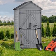 CoSoTower 5.8ft x 3ft Outdoor Wood Lean-to Storage Shed Tool Organizer with Waterproof Asphalt Roof, Lockable Doors, 3-tier Shelves for Backyard, Gray