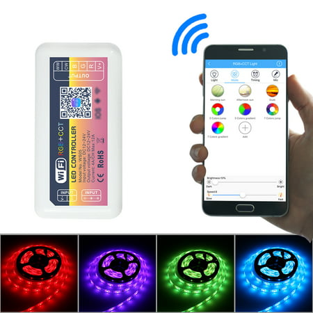 DC12-24V RGB+CCT Mini WIFI Strip Light Controller Supported Smart Phone Intelligent App Control/ Timing Timer/ Brightness Adjustable/ Dimmable/ Scene Setting/ Microphone Function/ Group Sharing/ (Best Group Call App)