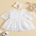 thumbnail image 3 of AMERTEER Bébé Filles Robe d'Été Princesse Tenues Demi-Manche Col Rond Dentelle Maille Robe + Ensembles de Bandeau, 3 of 9