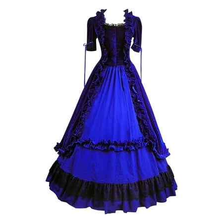 Tumotour Gothic Dress For Women Short Sleeve Square Neck Corset Costume Off Shoulder Pleated Tiered Dress Halloween Dresse Button Splice Color Vintage Gothic Medieval Steampunk Dress Gown