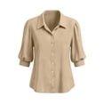 thumbnail image 4 of Neewe Womens Button Down Shirts Plain Lapel 3/4 Sleeve Tops Elegant Dressy Blouses Business Casual Outfits, 4 of 5