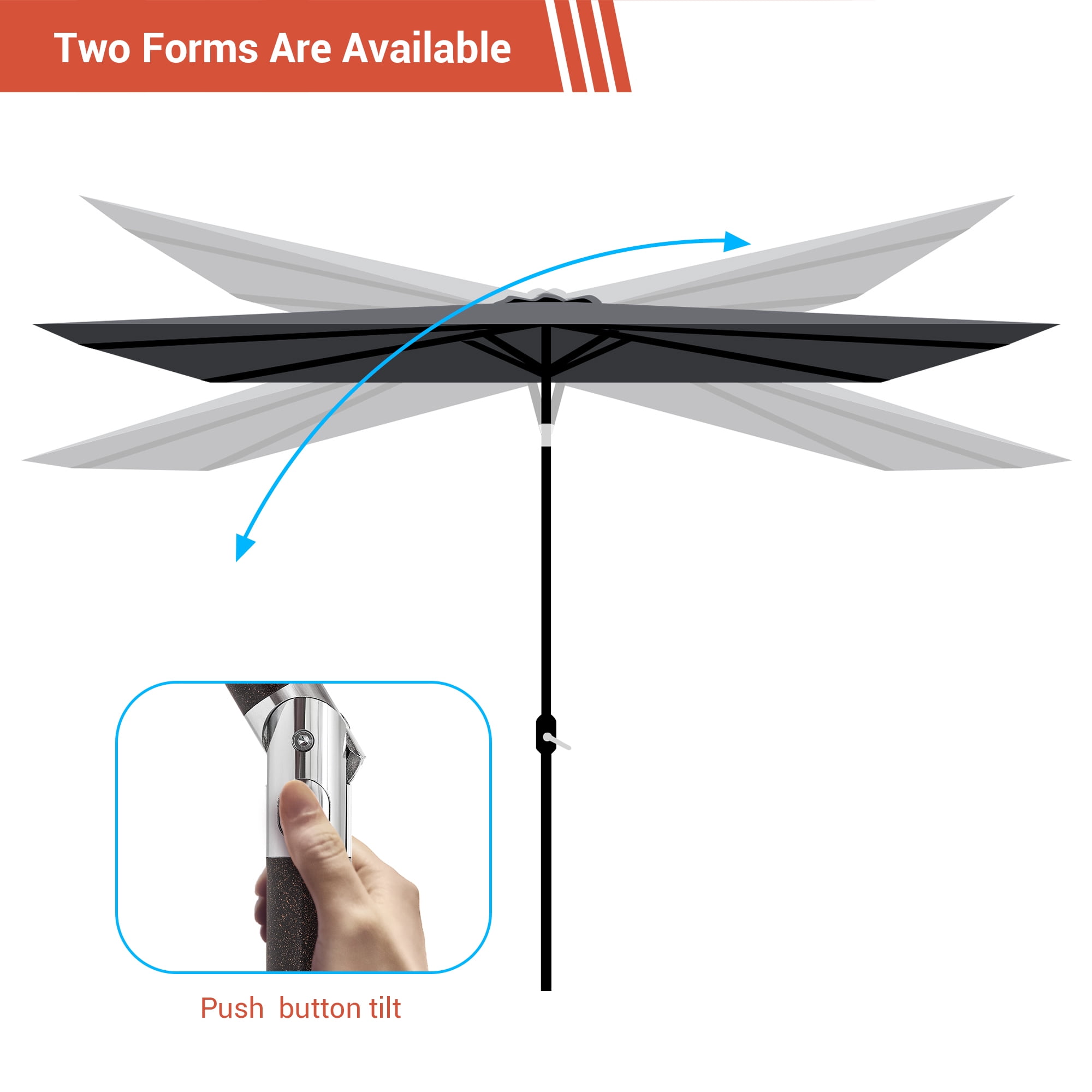CHYVARY 10 x 6.5ft LED Outdoor Patio Rectangular Table Umbrellas for Deck, Poolside and Garden, Anthracite