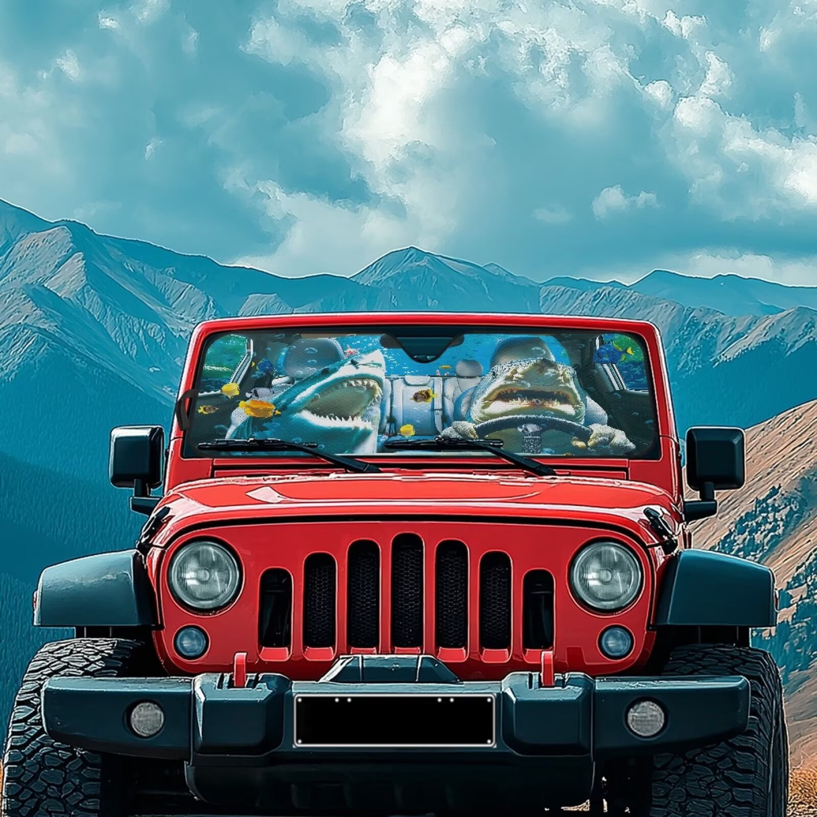 Binienty Shark Funny Windshield Sun Shade Compatible with Jeep Wrangler, Gladiator, FJ Cruiser Auto Window Shades Front Windshield Sunshade Automotive Sun Protection Visors