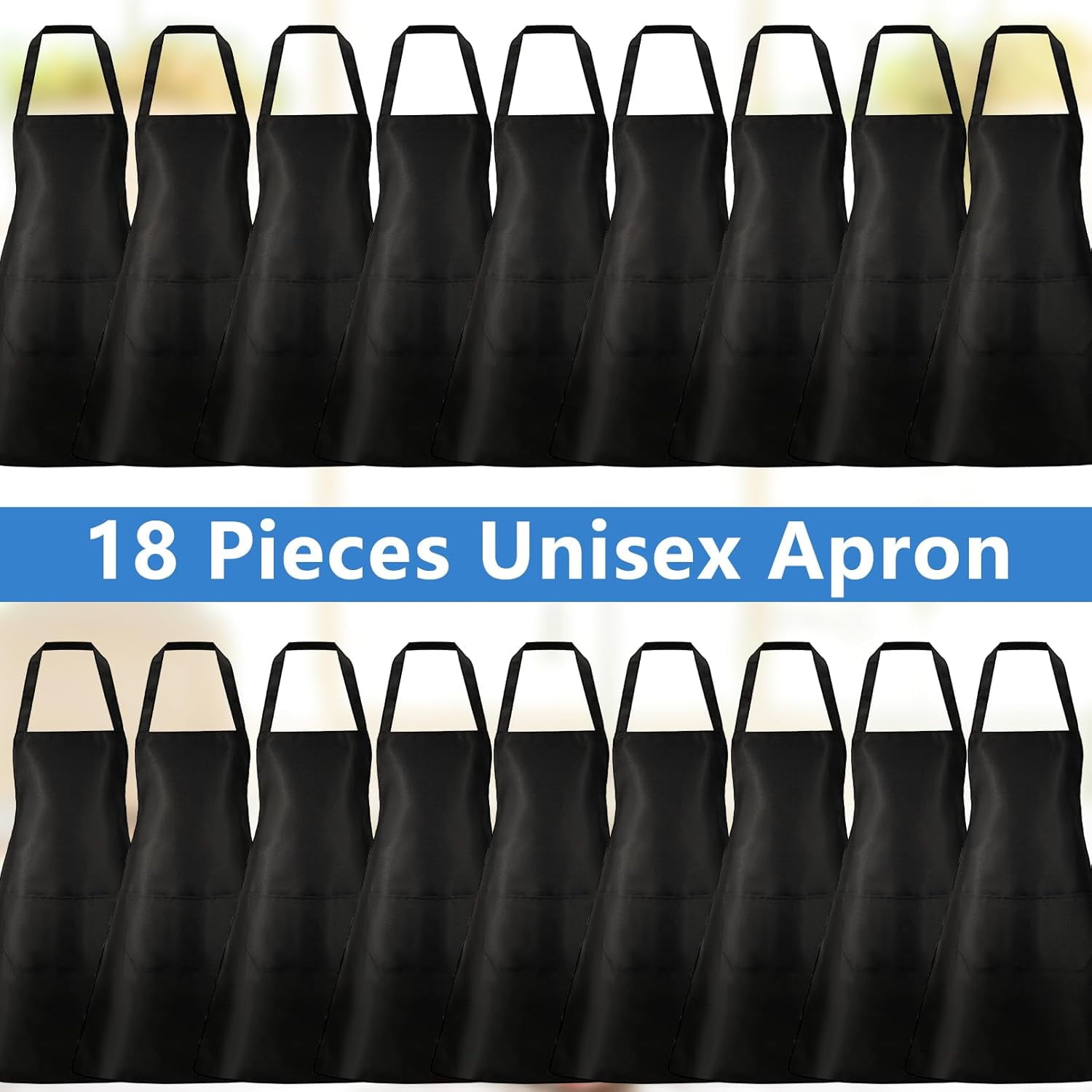 Bgtecho18 Pack Bib Apron,Aprons Bulk with 2 Pockets,Apron Bulk for Women Men,Unisex Commercial Apron for Kitchen BBQ Drawing Crafting(Black)