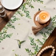 thumbnail image 3 of Spring Botanical Table Runner - 48 Inch Long Watercolor Leaves Flowers Birds Beige Cotton and Linen Blended Dress Scarves Farmhouse Table Runner for Kitchen Dining, Coffee Table, 13" x 48", 3 of 8