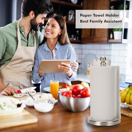 Countertop Paper Towel Holder with Weighted Base for Kitchen and Bathroom, One-Handed Operation, Brushed Nickel Finish