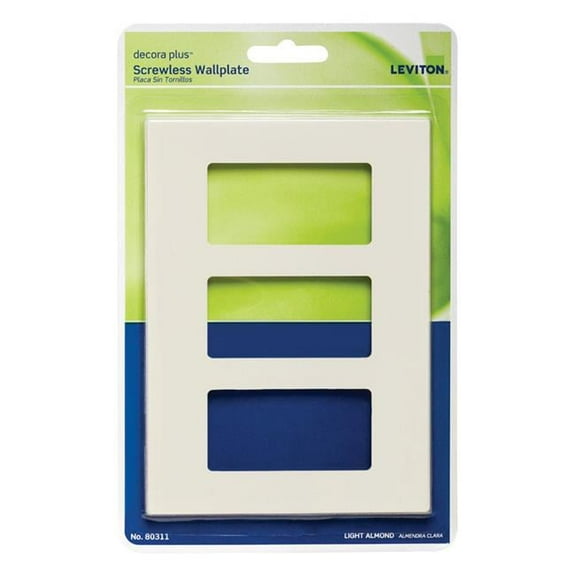 Leviton 3895349 Decora Plus Almond 3 Gang Polycarbonate Rocker Screwless Wall Plate