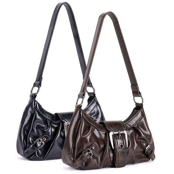 Spencer Crescent Shoulder Bag for Women PU Leather Hobo Tote Handbag Clutch Purse Ladies Trendy Punk Underarm Bag, Black