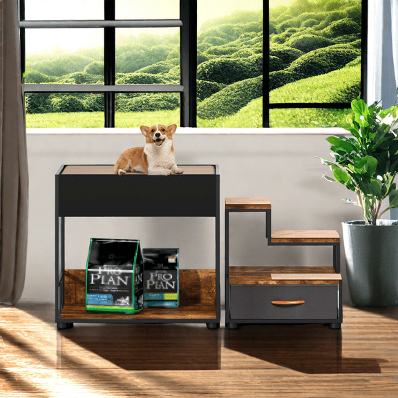 MIDODO Pet Window Perch with Stairs, 3-tier Wood Super Large Pet Bunk Bed